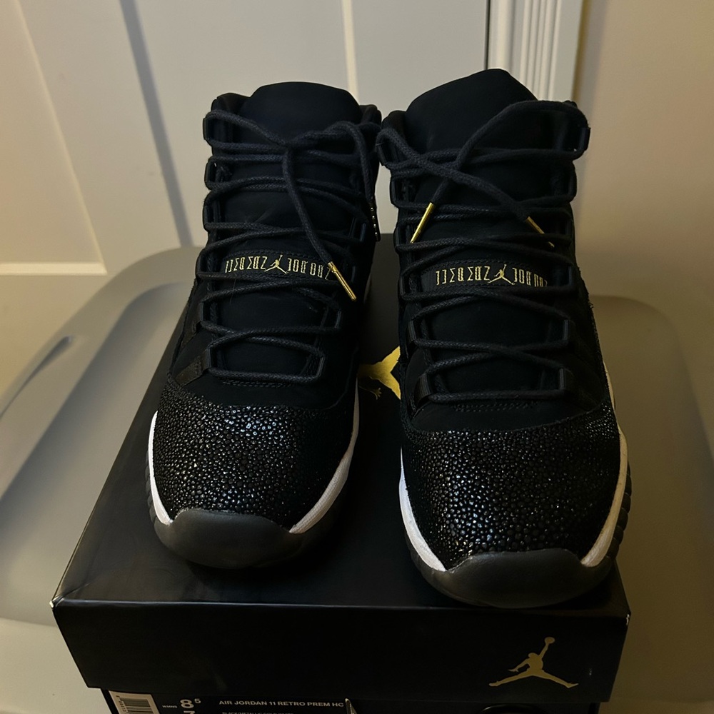 Jordan Black and Gold Athletic Shoes